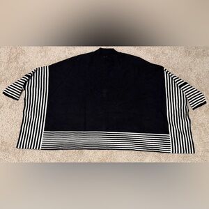 Patricia Luca Milano Women’s Black & White Striped Draped Poncho Sweater   L/XL